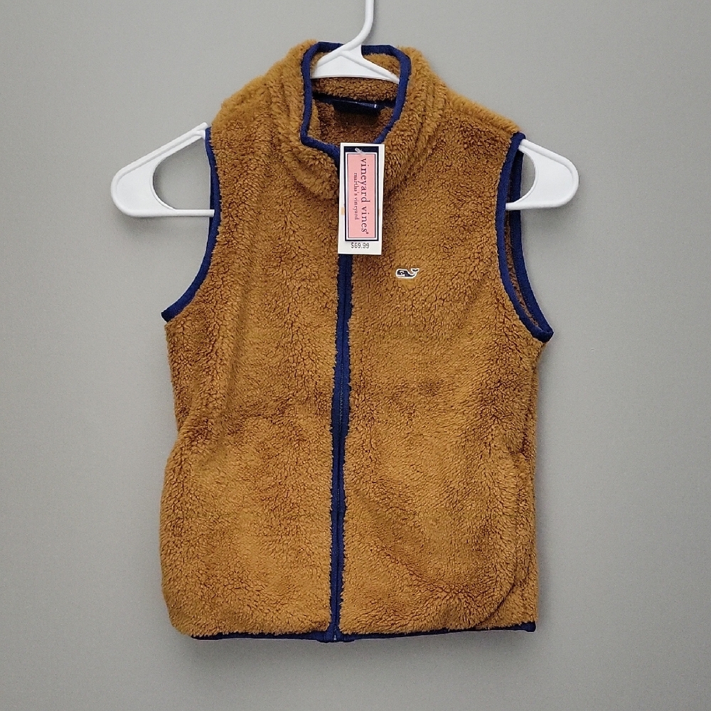 Vineyard Vines Kids Fleece Vest in Tan and Blue